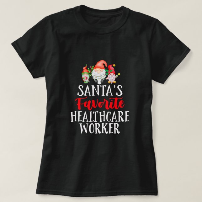 Tomtens favorit hälsovårdsarbetare julgnom t shirt (Design framsida)