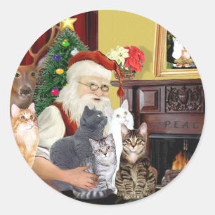 Tomtens fem katter runt klistermärke