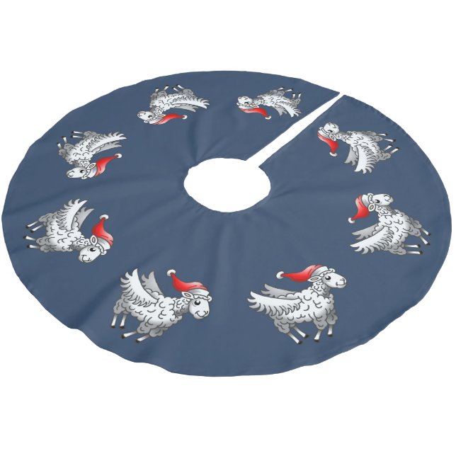 Tomtens flugande julfår julgransmatta borstad polyester (Vinklad)