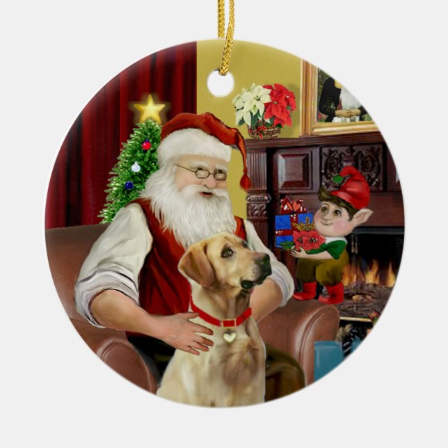 Tomtens gula labrador (#8) julgransprydnad keramik (Framsidan)