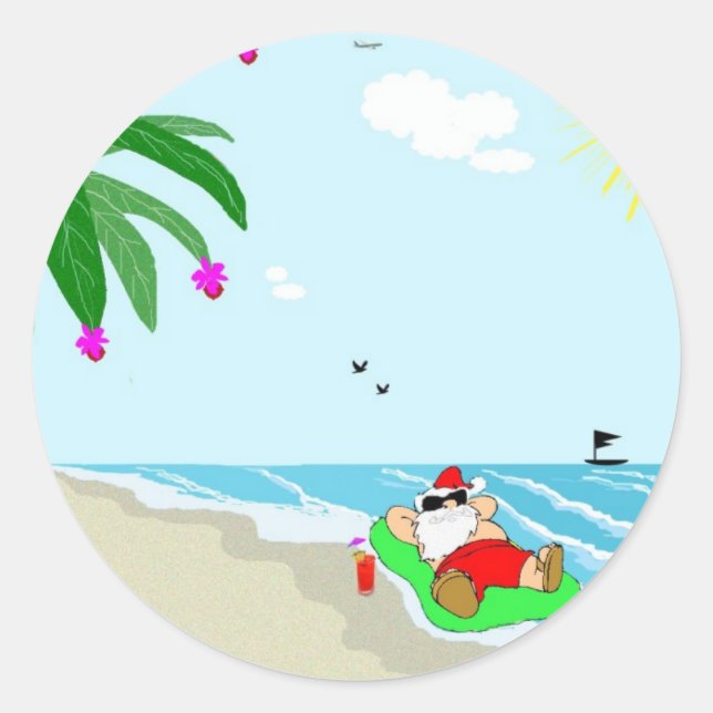 Tomtens Hawaiiska julStickers Runt Klistermärke (Framsida)