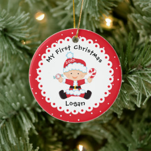Tomtens Helper Baby Första jul Julgransprydnad Keramik