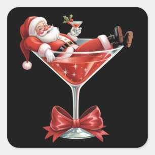 Tomtens heta röra julmartini Rolig tomte Fyrkantigt Klistermärke