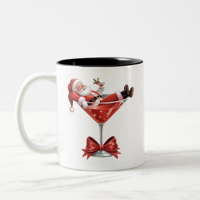 Tomtens heta röra julmartini Rolig tomte  Två-Tonad Mugg (Vänster)