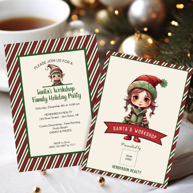 Tomtens Julfest för kundens workshop Inbjudningar (Cute elf Christmas party invitations for client appreciation.)