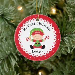 Tomtens lilla Elf Baby Första jul Julgransprydnad Keramik