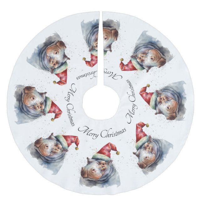 Tomtens lilla Hippo, anpassningsbar Julgransmatta Borstad Polyester (Framsidan)