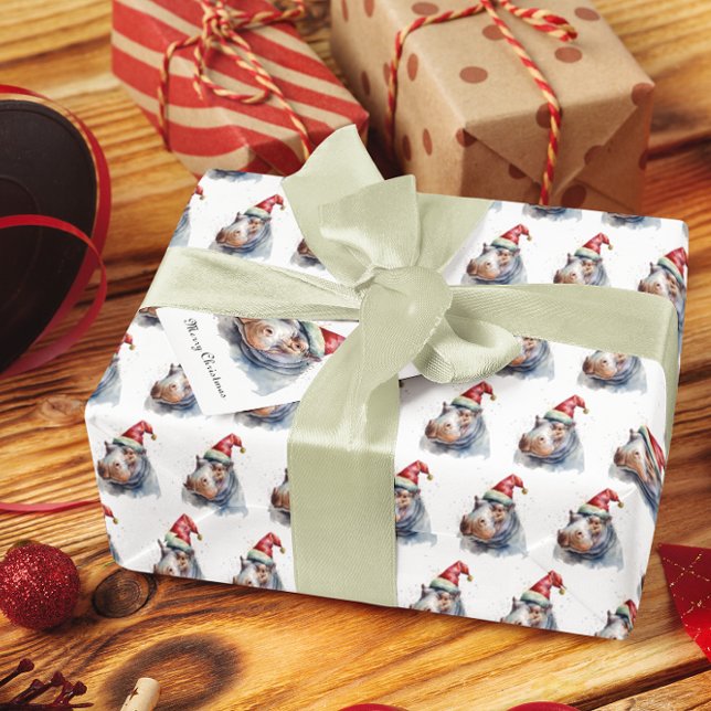 Tomtens lilla Hippo, anpassningsbar Presentetikett (Skapare uppladdad)