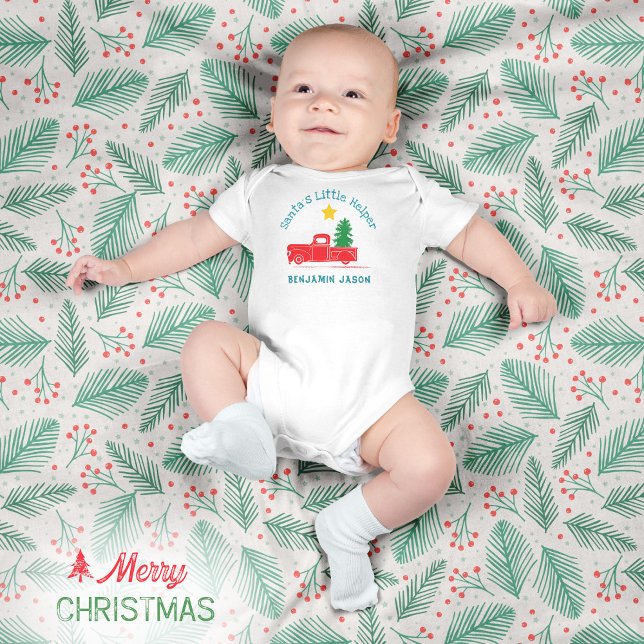 🎅🏻 Tomtens lilla hjälpreda Namn 🚛Lastbil Träd S T Shirt (🎅🏻 Santa's Little Helper Name 🚛Truck Tree Star Baby Bodysuit ©Susanne Sachers - Sunny Mind Design)
