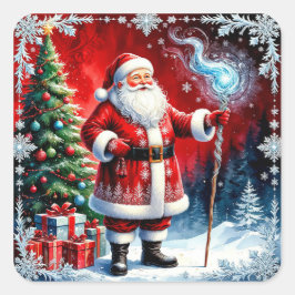 🎅 Tomtens magiska stav Julcharm 🥶 Fyrkantigt Klistermärke