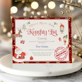 Tomtens officiell Naughty List Certificate Inbjudningar