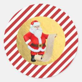 Tomtens önskelista jul röda ränder guld folie runt klistermärke