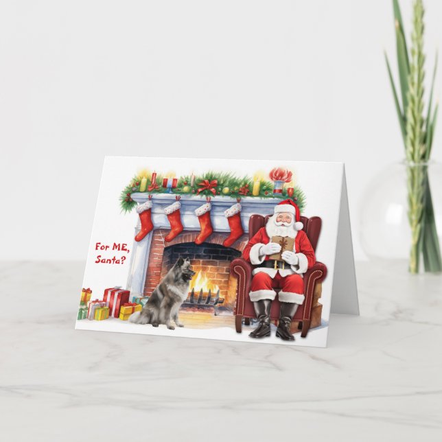 Tomtens present Keeshond Hund Jul Helgkort (Framsida)