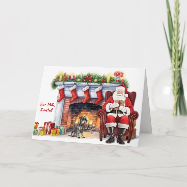 Tomtens present miniatyr schnauzer hund jul helgkort (Framsida)