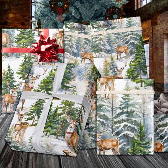 Tomtens renar i skogen presentpapper (Santa's Reindeer Resting In The Forest Wrapping Paper Rolls in 6 & 15 foot lengths)