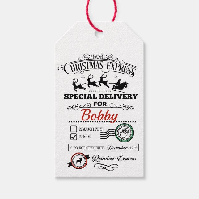 Tomtens Rener Express-julleverans i Namn Presentetikett (Framsidan)