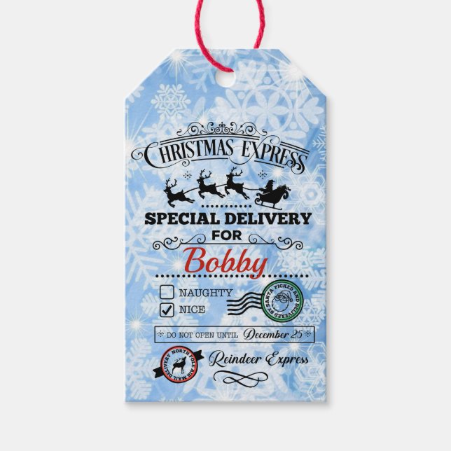 Tomtens Rener Express-julleverans i Namn Presentetikett (Framsidan)