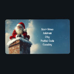 Tomtens Skorsten Paus: En vintermil Fraktsedel<br><div class="desc">Bilden visar att Jultomten sitta går på ett snö-täckt tegelstenar som skorsten i sitt ikonröda kostym med vit päls-trim och röd hatt. Han ler varmt, hans glödande händer klappade ihop, när snö försiktigt faller omkring honom. Bakgrunden är en mjuk, vinrik himmel med lätta moln som förbättrar scenens festliga och magiska...</div>