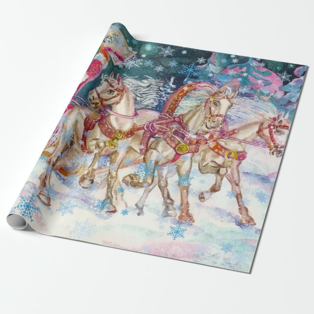 Tomtens släd-häst jul snö julnatt fest presentpapper (Utrullad)