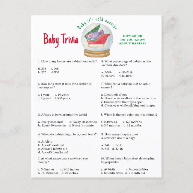 Tomtens släde - Baby Trivia | Baby Shower Lek (Framsida)