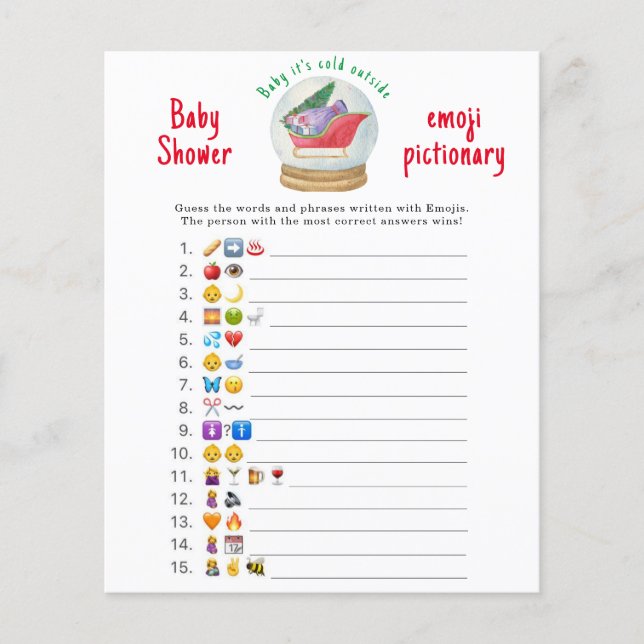 Tomtens släde - Emoji-bildlek baby shower (Framsida)