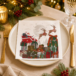 Tomtens släde och renar jul pappersservett