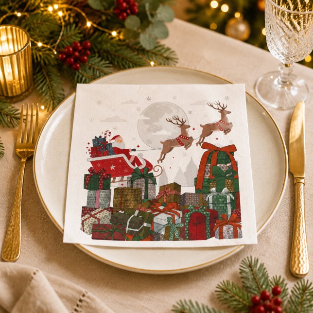 Tomtens släde och renar jul pappersservett (Skapare uppladdad)