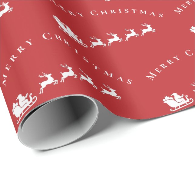 Tomtens släde renar glad jul röd vit presentpapper (Rullad Hörn)