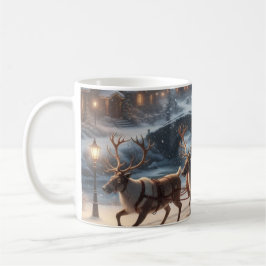 Tomtens släde renar snöig julbygd mugg