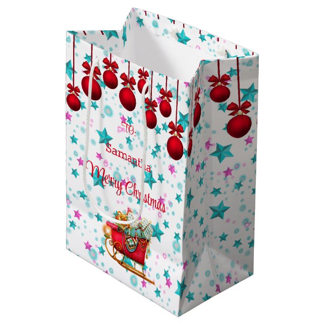 Tomtens släde Rosa Blå Julstjärnor Personlig (Framsidan Vinklad)