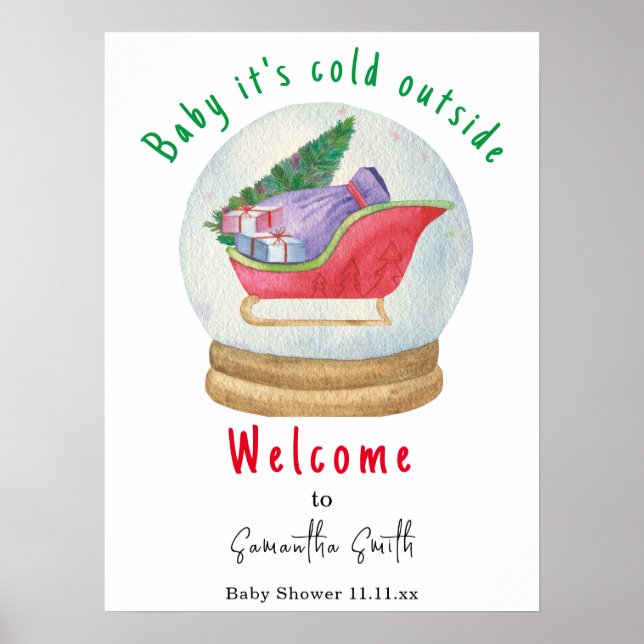 Tomtens släde Välkommen baby shower Poster (Framsidan)