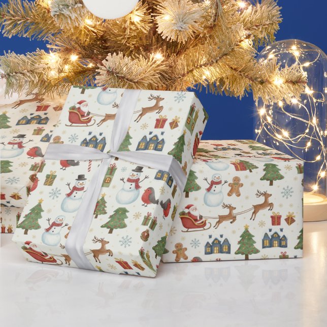 Tomtens släde Vattenfärg Julpresentpapper Presentpapper (Helgdagar)