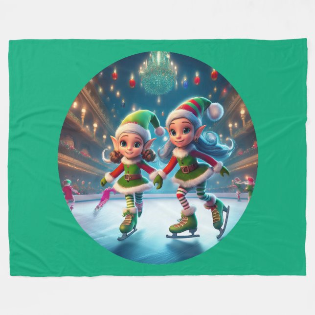 Tomtens små hjältar är isskidor inomhus fleecefilt (Framsidan (Horisontell))