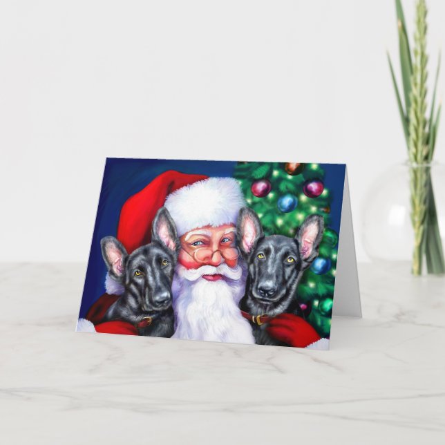 Tomtens svarta tyska Sheperd Hundar Helgkort (Framsida)