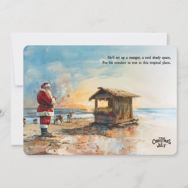 Tomtens tropiska krubba Jul i juli-kort Julkort (Framsida)