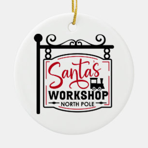 Tomtens workshop-skylt julgransprydnad keramik