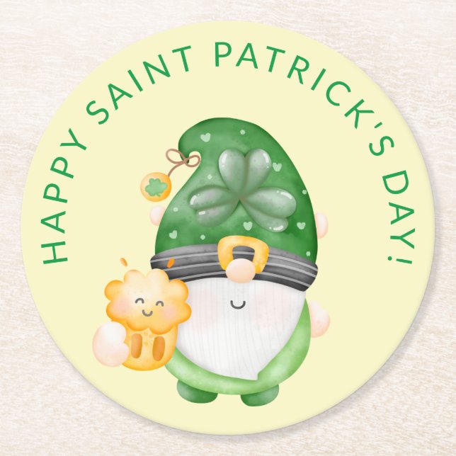 Tomteöl Glad Saint Patrick's Day-fest Underlägg Papper Rund (Framsidan)