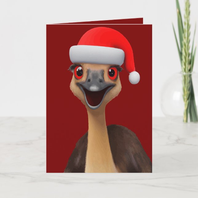 Tomtes australiensiska hjälpare - Söt jul emu Helgkort (Framsida)