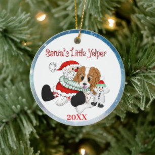 Tomtes lilla skällande Cavalier King Charles-keram Julgransprydnad Keramik
