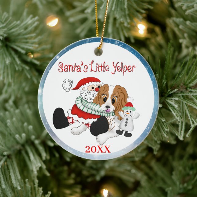 Tomtes lilla skällande Cavalier King Charles-keram Julgransprydnad Keramik (Träd)