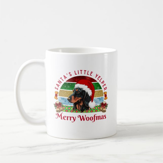 Tomtes lilla skällande, Rolig Dachshund Jul Kaffemugg (Vänster)
