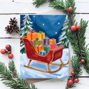 Tomtes släde God Jul Helg Vykort