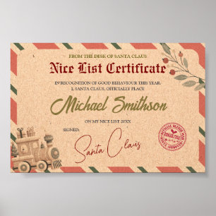 Tomtes snälla lista-certifikat poster