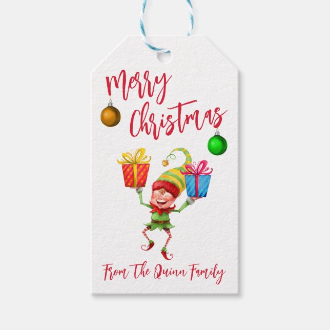 Tomtesnälle med presenter Glad jul Högtid Presentetikett (Framsidan)