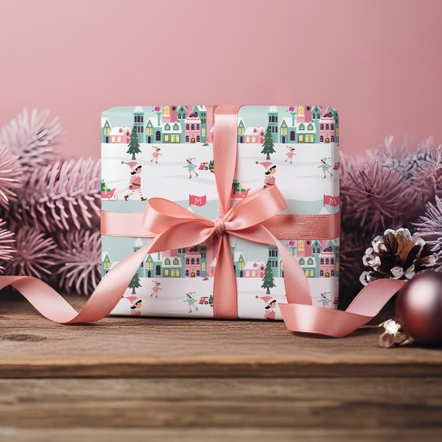 Tomteverkstad North Pole Santa Claus Rosa By Presentpapper (North Pole Elf Workshop Santa Claus Pink Village Wrapping Paper)