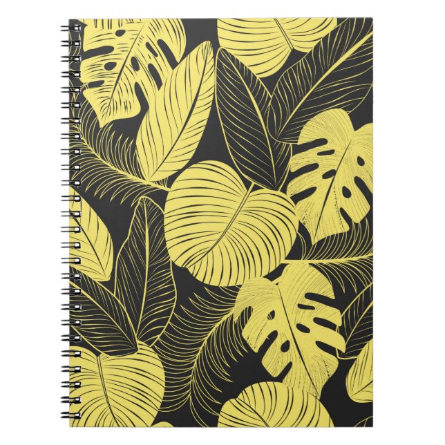 Ton Gult Black Tropical Löv Seamless Patte Anteckningsbok (Framsidan)