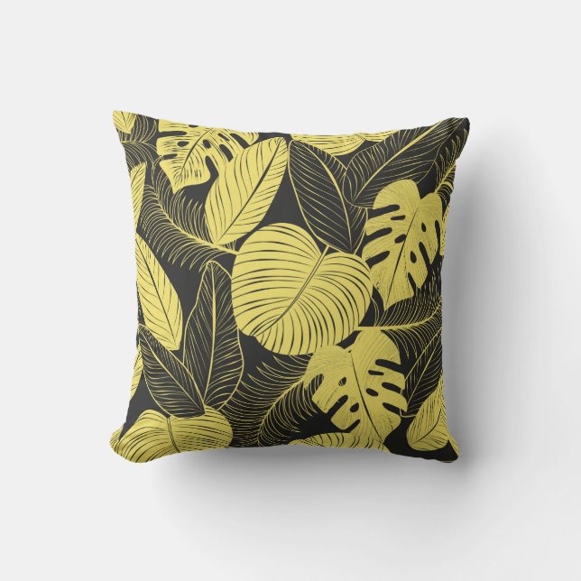 Ton Gult Black Tropical Löv Seamless Patte Kudde (Framsida)