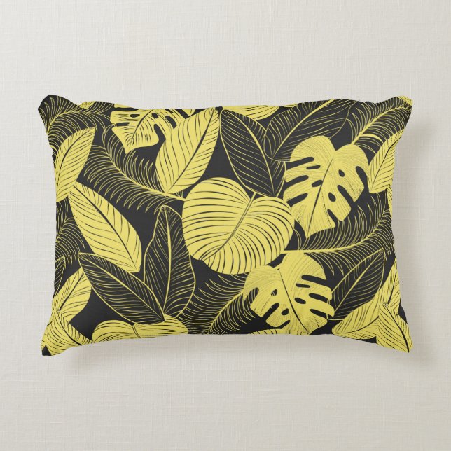 Ton Gult Black Tropical Löv Seamless Patte Prydnadskudde (Framsidan)