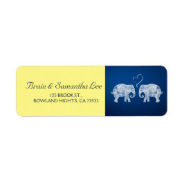 TON KÄRLEK | Elefant Bröllop Blue & Gult Returadress Etikett