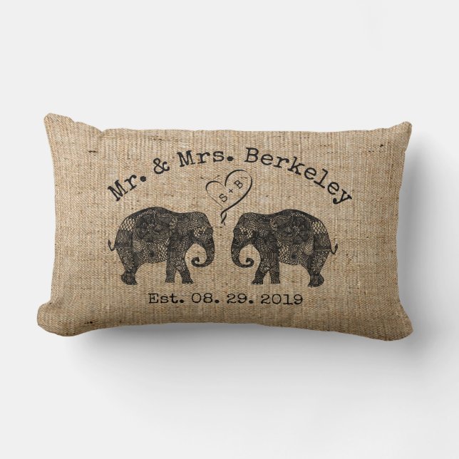 TON KÄRLEK | Elefant par Personligt bröllp Gift Lumbarkudde (Framsida)